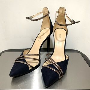 NINE WEST - Suede Ankle Strap Pumps, Navy